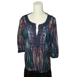 Calypso St. Barth Beaded Metallic Boho Tunic Top Multicolor Stripe Size S